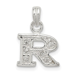 Sterling Silver CZ Letter R Initial Pendant - 2