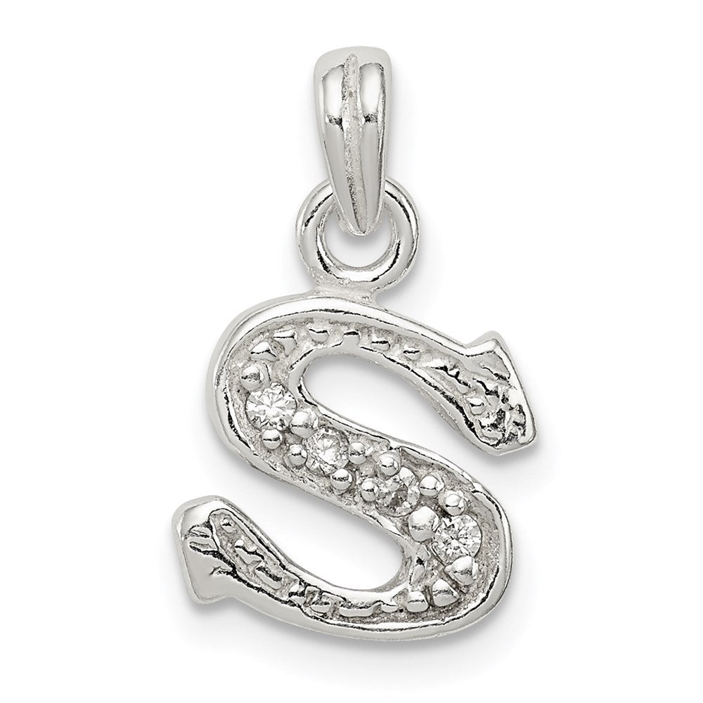 Sterling Silver CZ Letter S Initial Pendant - 2