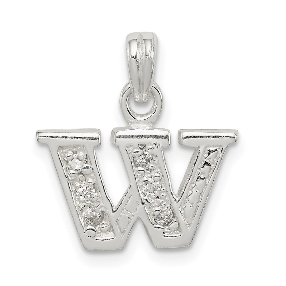 Sterling Silver CZ Letter W Initial Pendant - 2
