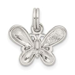 Sterling Silver Rhodium-plated Purple Enamel Polished Butterfly Charm