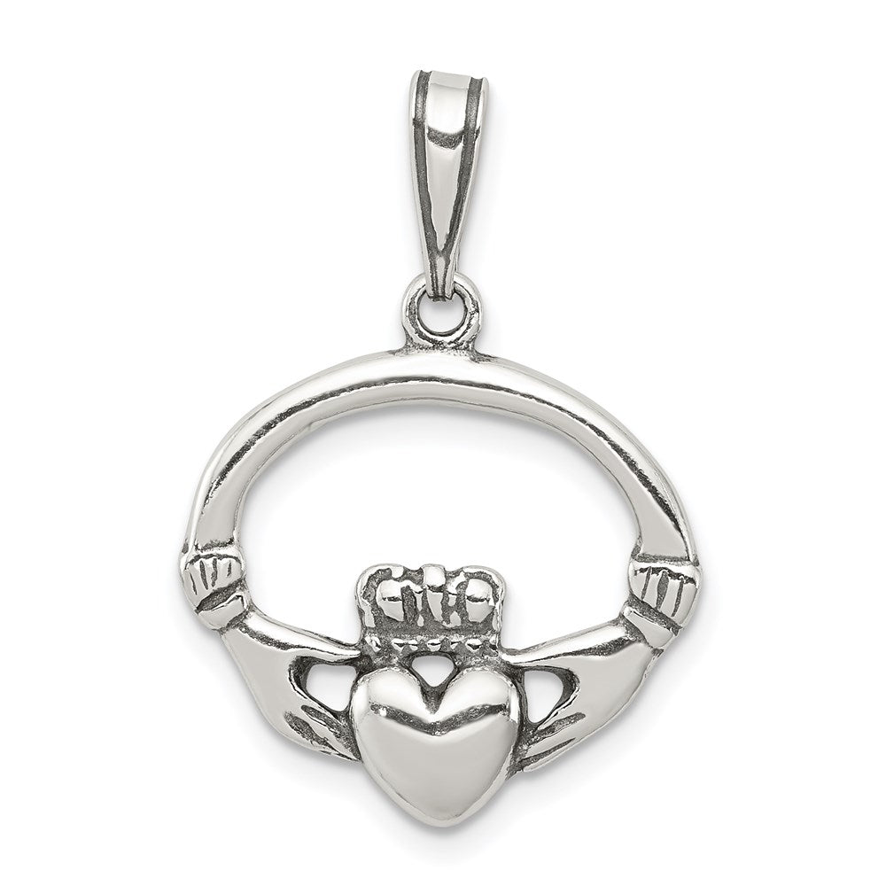 Sterling Silver Antiqued Claddagh Pendant - 3