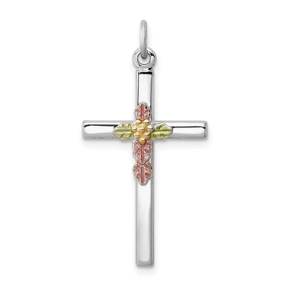 Sterling Silver Platinum-plated Polished Epoxy & Gold-plated Cross Pendant - 2
