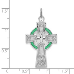 Sterling Silver Platinum-plated Polished Epoxy Irish Cross Pendant