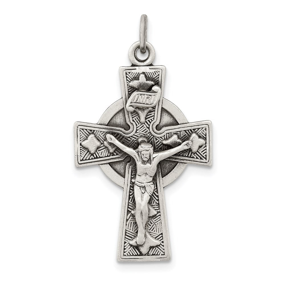 Sterling Silver Antiqued Satin Irish Crucifix Cross Pendant - 2