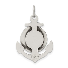 Sterling Silver Antiqued Guardian Angel on Anchor Medal Pendant