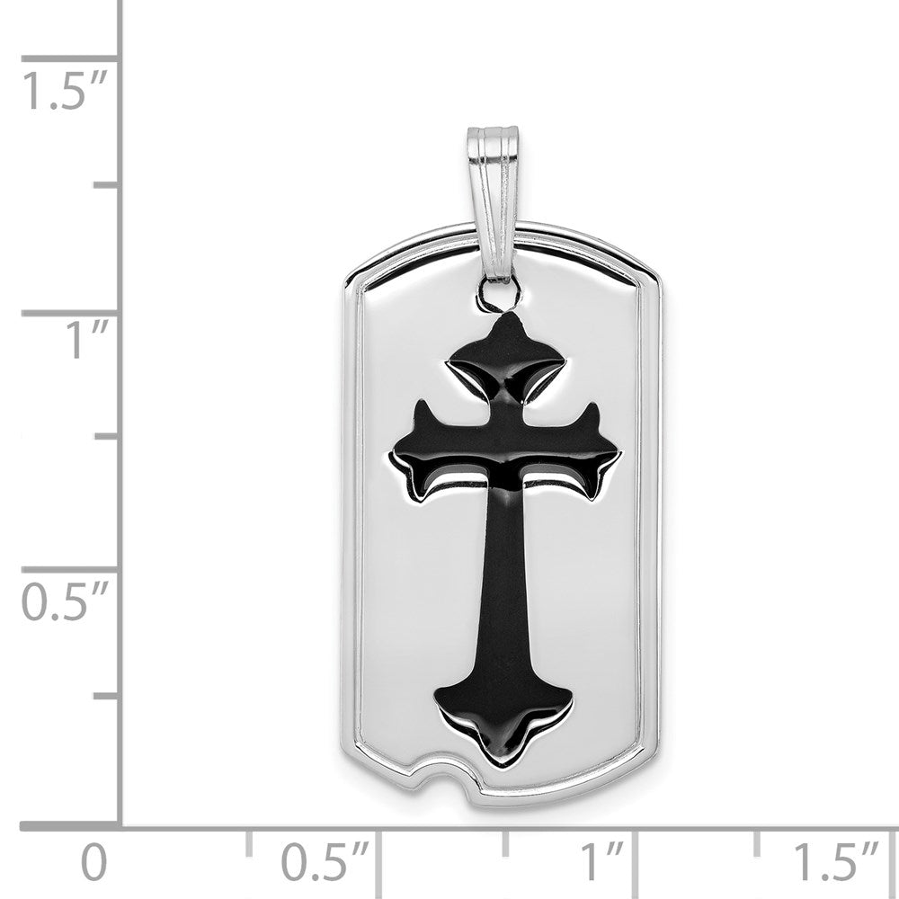 Sterling Silver Platinum-plated Polished Black Epoxy Cross Dog Tag Pendant