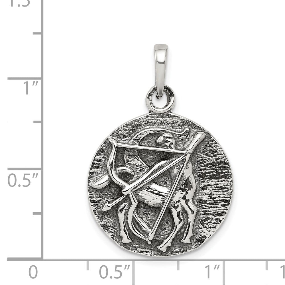 Sterling Silver Polished Antique Finish Sagittarius Horoscope Zodiac Pendan