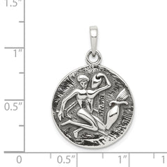 Sterling Silver Polished Antique Finish Aquarius Horoscope Zodiac Pendant