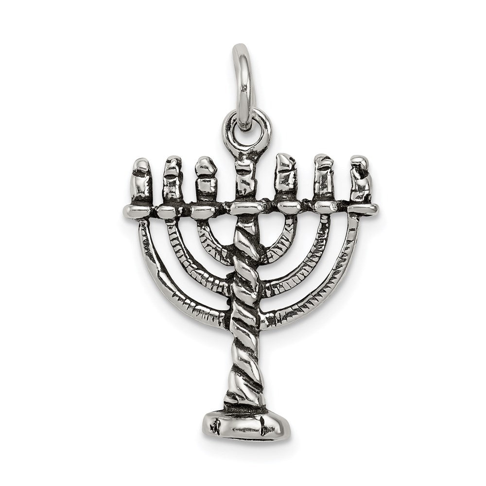 Sterling Silver Antiqued Menorah Charm - 2