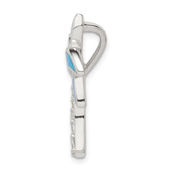 Sterling Silver Rhod-pltd CZ Blue Inlay Created Opal Palm Tree Slide