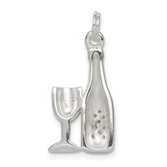Sterling Silver CZ Wine/Champagne Bottle/Glass Charm Pendant