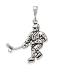 Sterling Silver Antiqued Hockey Player Charm - 3
