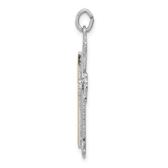 Sterling Silver Platinum-plated Polished Vermeil Budded Cross Pendant