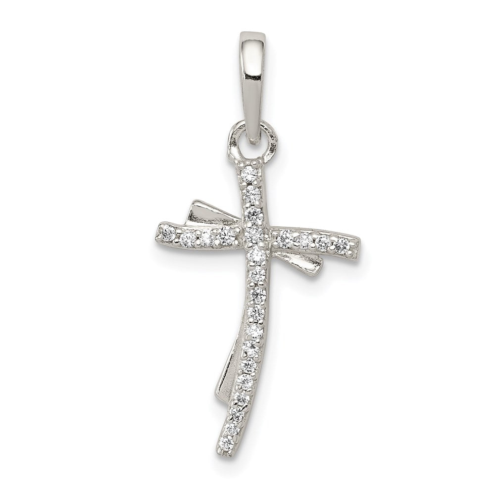 Sterling Silver Polished CZ Cross Pendant - 4