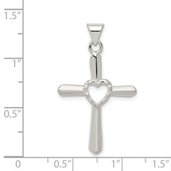 Sterling Silver Polished and Textured Cross w/ Heart Pendant