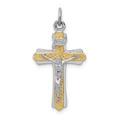 Sterling Silver Platinum-plated & Gold-tone INRI Crucifix Cross Pendant