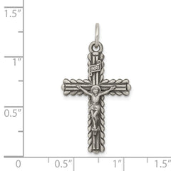 Sterling Silver Antiqued and Brushed INRI Crucifix Pendant - 2