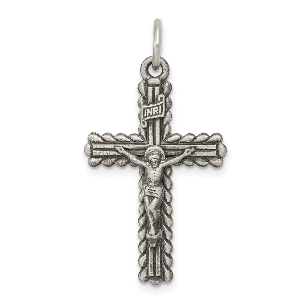 Sterling Silver Antiqued and Brushed INRI Crucifix Pendant - 2