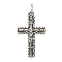 Sterling Silver Antiqued and Brushed INRI Crucifix Pendant - 2