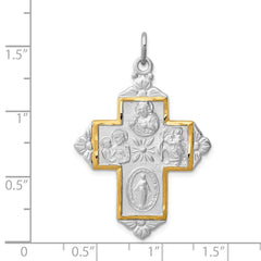 Sterling Silver Platinum-plated & Gold-tone 4-Way Medal Cross Pendant