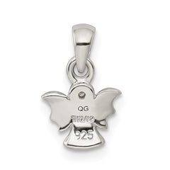 Sterling Silver Rhodium-plated Polished/Satin CZ Angel Pendant
