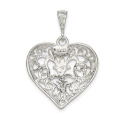 Sterling Silver Polished Filigree Heart Pendant - 2