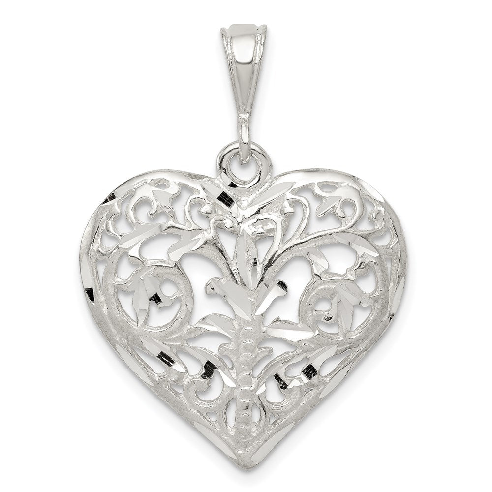 Sterling Silver Polished Filigree Heart Pendant - 2