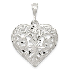 Sterling Silver Polished Filigree Heart Pendant - 2