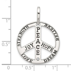 Sterling Silver Polished CZ Antiqued Peace Inspiration Pendant