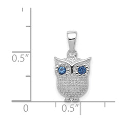 Sterling Silver Rhodium-plated with Blue Glass Owl Pendant