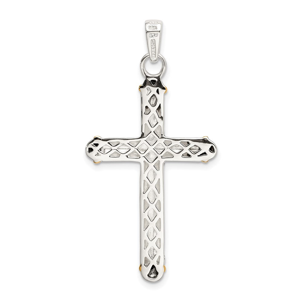 Sterling Silver w/14k White Topaz On Bail Antiqued Cross Pendant