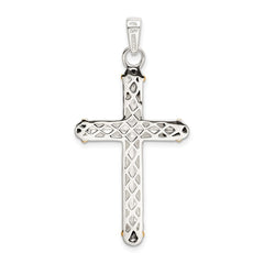 Sterling Silver w/14k White Topaz On Bail Antiqued Cross Pendant