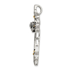 Sterling Silver Gold-plated CZ Antiqued Cross Slide