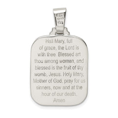 Sterling Silver Satin & Polished Mary w/Hail Mary Prayer Pendant