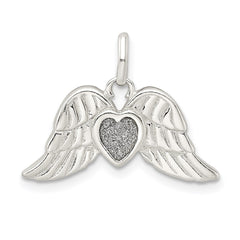Sterling Silver Polished Enamel Glitter Fabric Heart w/Wings Pendant