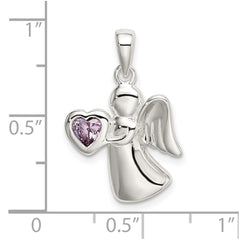 Sterling Silver Angel w/Light Purple CZ Heart Pendant
