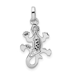 Sterling Silver Rhodium-plated Polished w/Black CZ Lizard Pendant