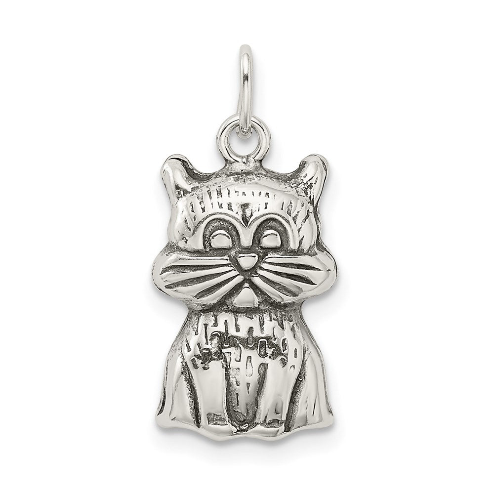 Sterling Silver Antiqued Cat Charm - 2
