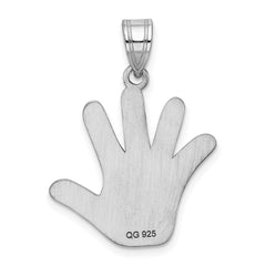 Sterling Silver Rhod-plate Enamel Autism w/Smiley Face Handprint Pendant