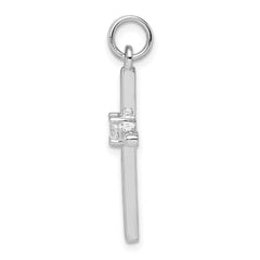 Sterling Silver Rhodium-plated CZ Cross Pendant - 26