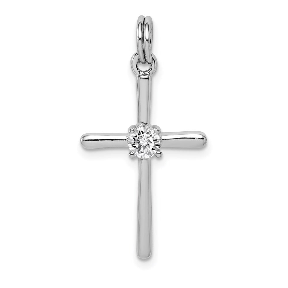 Sterling Silver Rhodium-plated CZ Cross Pendant - 26