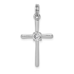 Sterling Silver Rhodium-plated CZ Cross Pendant - 26