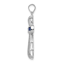 Sterling Silver Rhodium-plated CZ & Lab Cr. Blue Spinel Cross Pendant - 2