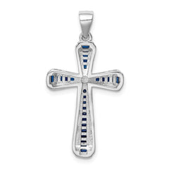 Sterling Silver Rhodium-plated CZ & Lab Cr. Blue Spinel Cross Pendant - 2