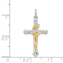 Sterling Silver Platinum-plated & Gold Tone Crucifix Pendant