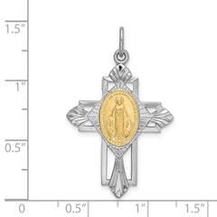 Sterling Silver Platinum-plated Gold Tone Miraculous Medal Cross Pendant