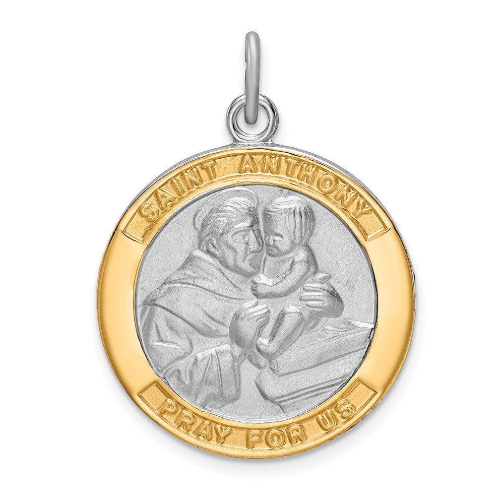 Sterling Silver Platinum-plated & Gold Tone St. Anthony Medal Pendant