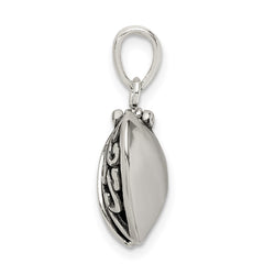 Sterling Silver Polished and Antiqued I LOVE YOU Message within a Decorative Scroll Patterned Moveable Opening Shell Heart Pendant