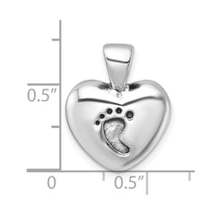 Sterling Silver Antiqued Heart Baby Foot Pendant - 2
