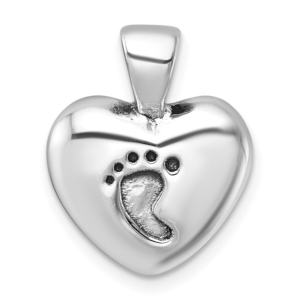 Sterling Silver Antiqued Heart Baby Foot Pendant - 2